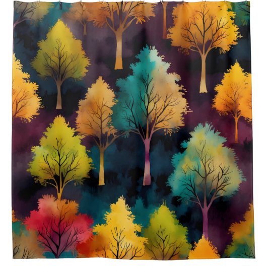 Farbenfrohe Bäume - Set mit Leaf-Muster Duschvorhang (Vorderseite)