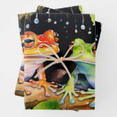 Farbenfrohe Baumfrösche auf Aquarellfarben-Blätter Geschenkpapier Set (Beispiel)