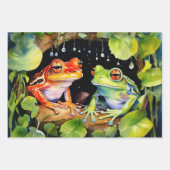 Farbenfrohe Baumfrösche auf Aquarellfarben-Blätter Geschenkpapier Set (Vorderseite)