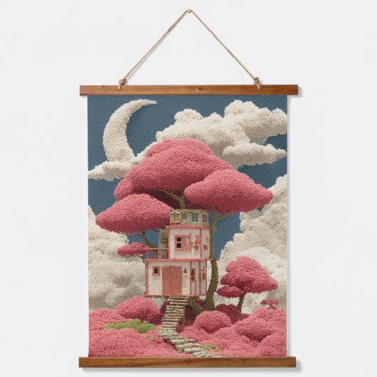 Farbenfrohe Baumhausgestaltung Wandteppich Mit Holzrahmen (Vorderseite)