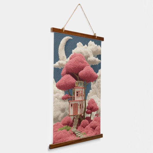 Farbenfrohe Baumhausgestaltung Wandteppich Mit Holzrahmen (Gewinkelt)