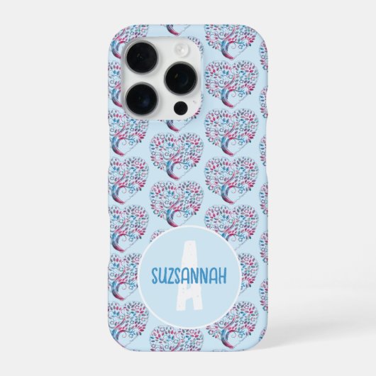 Farbenfrohe Baumkronenmuster Pastel Blu Monogram iPhone Hülle (Rückseite)