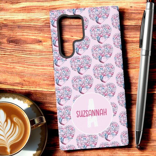 Farbenfrohe Baumkronenmuster Pastel Blu Monogram Samsung Galaxy Hülle