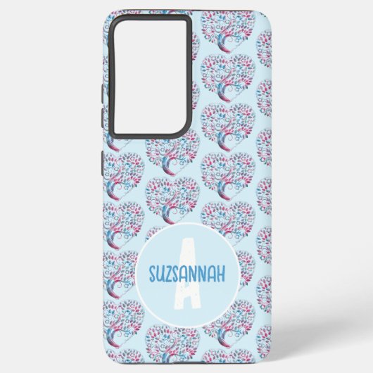 Farbenfrohe Baumkronenmuster Pastel Blu Monogram Samsung Galaxy Hülle (Rückseite)