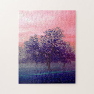 Farbenfrohe Baumlandschaft von Texas/rosa Himmel Puzzle