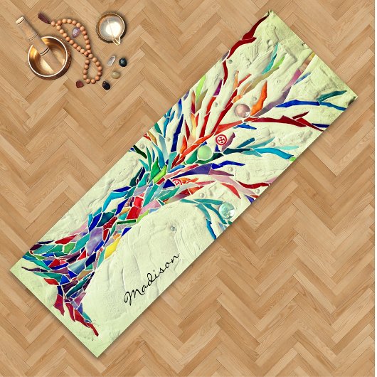 Farbenfrohe Baummonogramm Name Grüner Zen Yogamatte