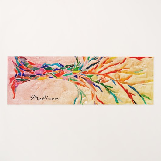 Farbenfrohe Baummonogramm Name Zen Yogamatte (Vorderseite (Horizontal))
