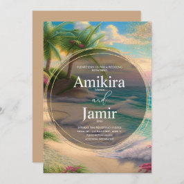 Farbenfrohe Beach Background Glitzer Goldhochzeit Einladung