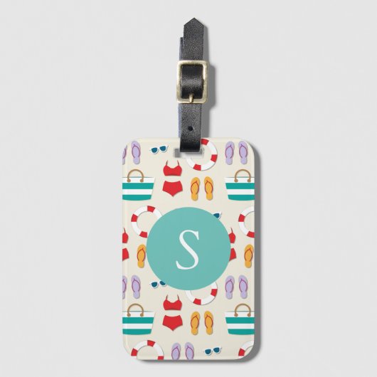 Farbenfrohe Beach Holiday Pattern Monogram Gepäckanhänger (Vorderseite Vertikal)