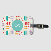 Farbenfrohe Beach Holiday Pattern Monogram Gepäckanhänger (Vorderseite (Horizontal))