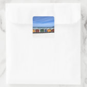 Farbenfrohe Beach Huts Square Sticker (Tasche)