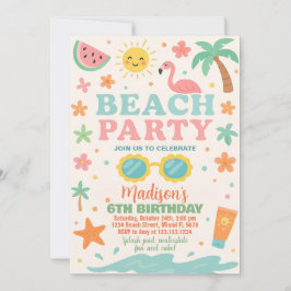 Farbenfrohe Beach Party Geburtstagsfeier Einladung