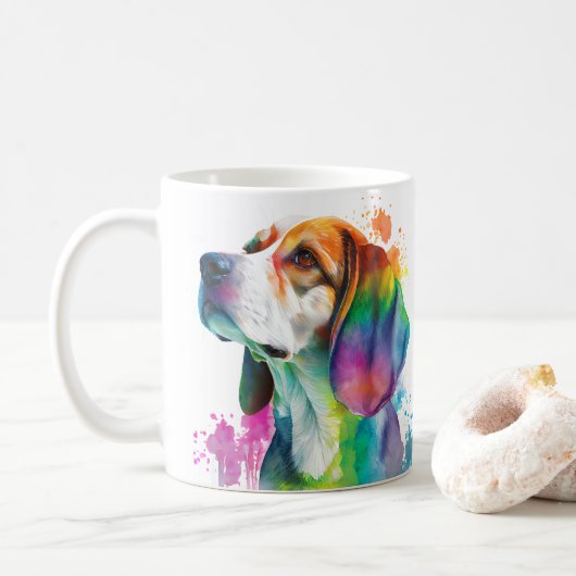 Farbenfrohe Beagle Dose Kaffee Tasse, Cup Kaffeetasse (Mit Donut)