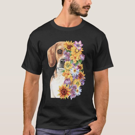 Farbenfrohe Beagle Mama Blume Sonnenblume T-Shirt (Vorderseite)