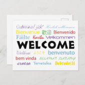 Farbenfrohe Begrüßung in vielen Sprachen Weißes Hi Postkarte (Vorne/Hinten)