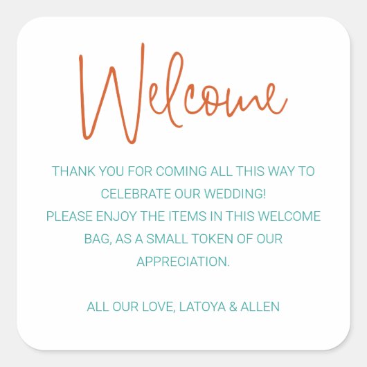 Farbenfrohe Begrüßung mit einem Beutel Quadratischer Aufkleber (Vorderseite)