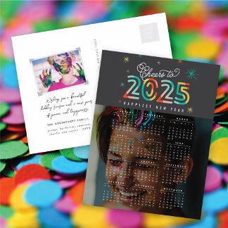 Farbenfrohe Beifall für das Foto 2025 Kalender Neu Feiertagspostkarte