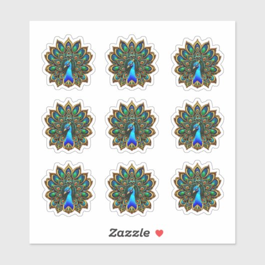 Farbenfrohe Bejewele Plumage Peacock Aufkleber (Blatt)