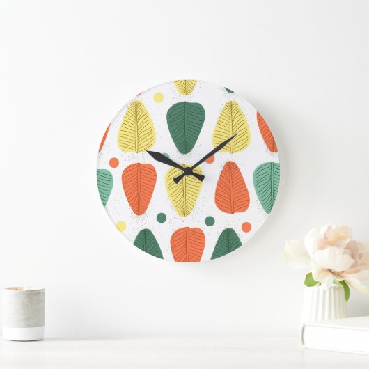 Farbenfrohe bemalte Blätter, glänzendes Geschäftsu Große Wanduhr (Zuhause)