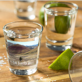 Farbenfrohe bemalte Hügel Foto Schnapsglas