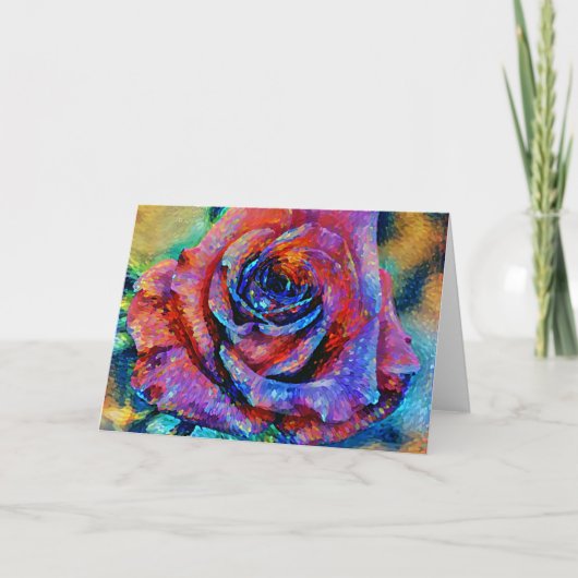 Farbenfrohe bemalte Rose Art Note Card Karte (Vorderseite)