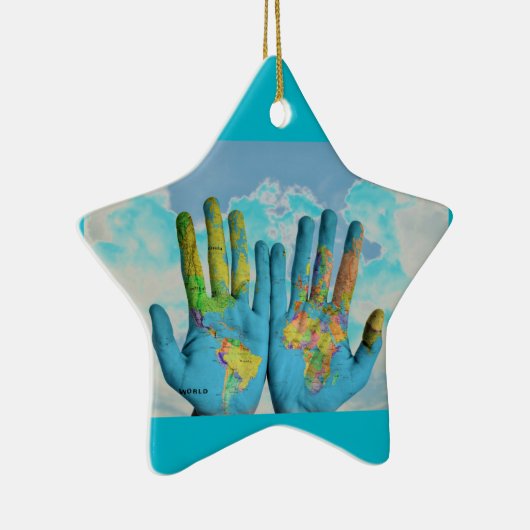 Farbenfrohe bemalte Weltkarte in Handarbeit, Art F Keramik Ornament (Rechts)