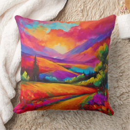 Farbenfrohe Berge Sonnenuntergang Landschaftsbild  Kissen