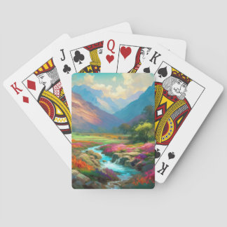 Farbenfrohe Berglandschaft, Blume und River Poster Spielkarten
