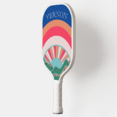 Farbenfrohe Berglandschaft Grün Pickleball Schläger (Links)