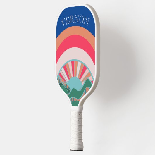 Farbenfrohe Berglandschaft Grün Pickleball Schläger (Links)