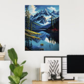 Farbenfrohe Bergsee Natur AI Paintin Poster (Heimbüro)