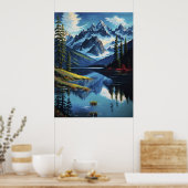 Farbenfrohe Bergsee Natur AI Paintin Poster (Küche)