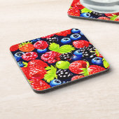 Farbenfrohe Berry Medley Design Getränkeuntersetzer (Linke Seite)