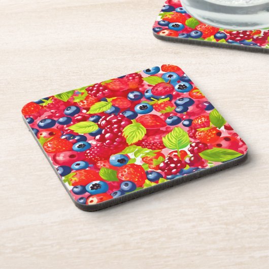 Farbenfrohe Berry Pattern Getränkeuntersetzer (Linke Seite)