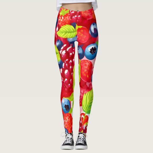 Farbenfrohe Berry Pattern Leggings (Vorderseite)