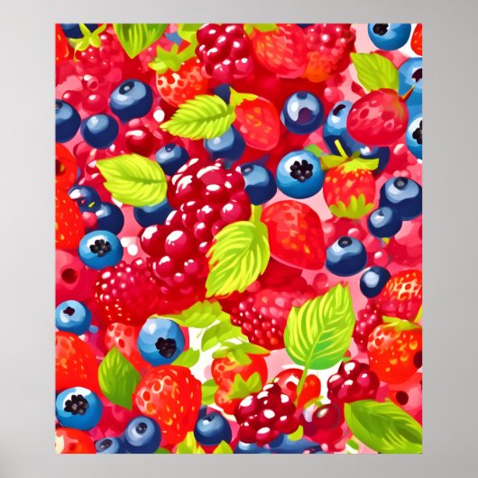 Farbenfrohe Berry Pattern Poster (Vorne)