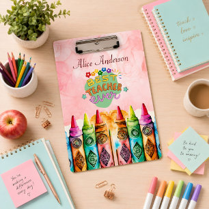 Farbenfrohe Beste Lehrerin je Rainbow Crayon Klemmbrett