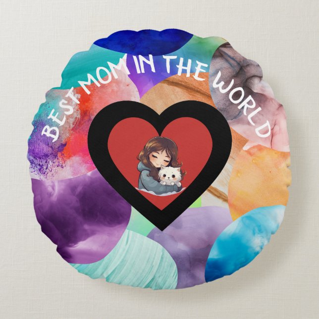 Farbenfrohe beste Mama im World Throw Kissen (Vorderseite)