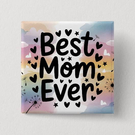 Farbenfrohe beste Mama je Wasserfarbener Himmel Button (Vorderseite)