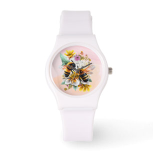 farbenfrohe Bienen und Blume Armbanduhr