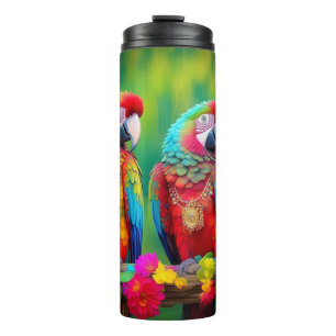 Farbenfrohe Biervögel auf dem Zweig-67859 Thermosbecher
