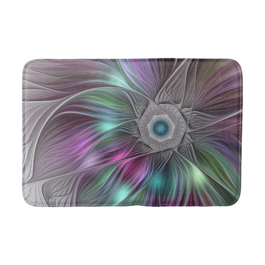 Farbenfrohe Big Blume Abstrakte Trippy Fraktal Art Badematte (Vorderseite)