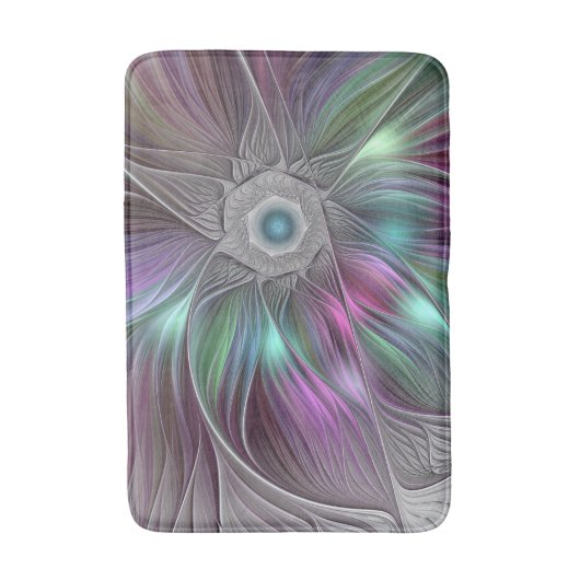 Farbenfrohe Big Blume Abstrakte Trippy Fraktal Art Badematte (Vorderseite Vertikal)