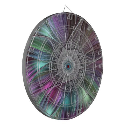 Farbenfrohe Big Blume Abstrakte Trippy Fraktal Art Dartscheibe (Vorderseite Links)