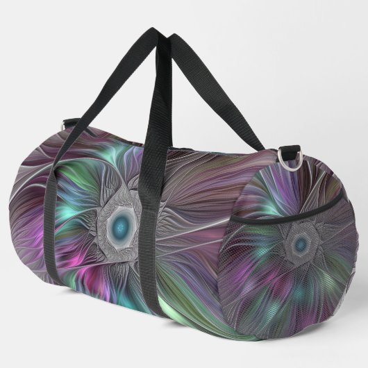 Farbenfrohe Big Blume Abstrakte Trippy Fraktal Art Duffle Bag (Rechte Ecke)