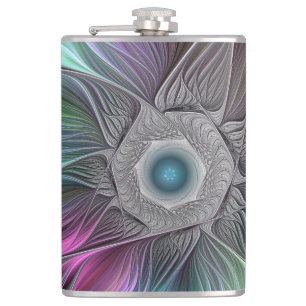 Farbenfrohe Big Blume Abstrakte Trippy Fraktal Art Flachmann