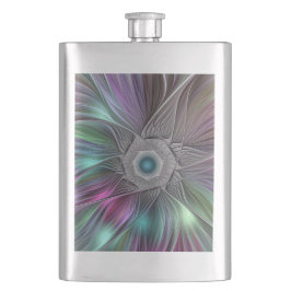 Farbenfrohe Big Blume Abstrakte Trippy Fraktal Art Flachmann