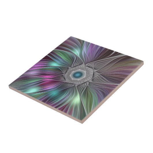 Farbenfrohe Big Blume Abstrakte Trippy Fraktal Art Fliese (Seite)
