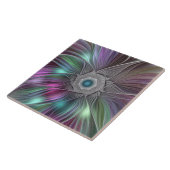 Farbenfrohe Big Blume Abstrakte Trippy Fraktal Art Fliese (Seite)