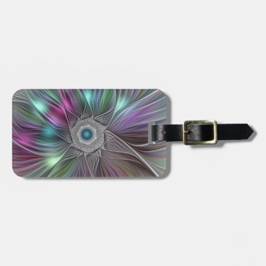 Farbenfrohe Big Blume Abstrakte Trippy Fraktal Art Gepäckanhänger (Vorderseite horizontal)